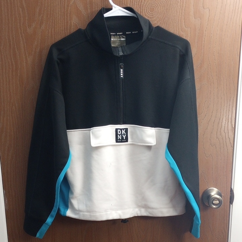 DKNY Black and White Pullover with Blue Trim Size S Womens